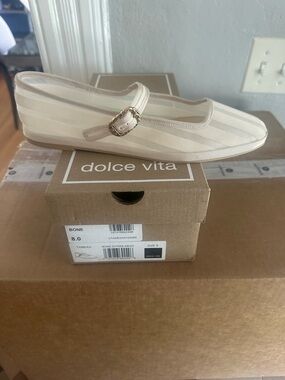Dolce Vita Bone Striped Mary Jane Flat with Decorative Buckle-Right Foot 1 Shoe